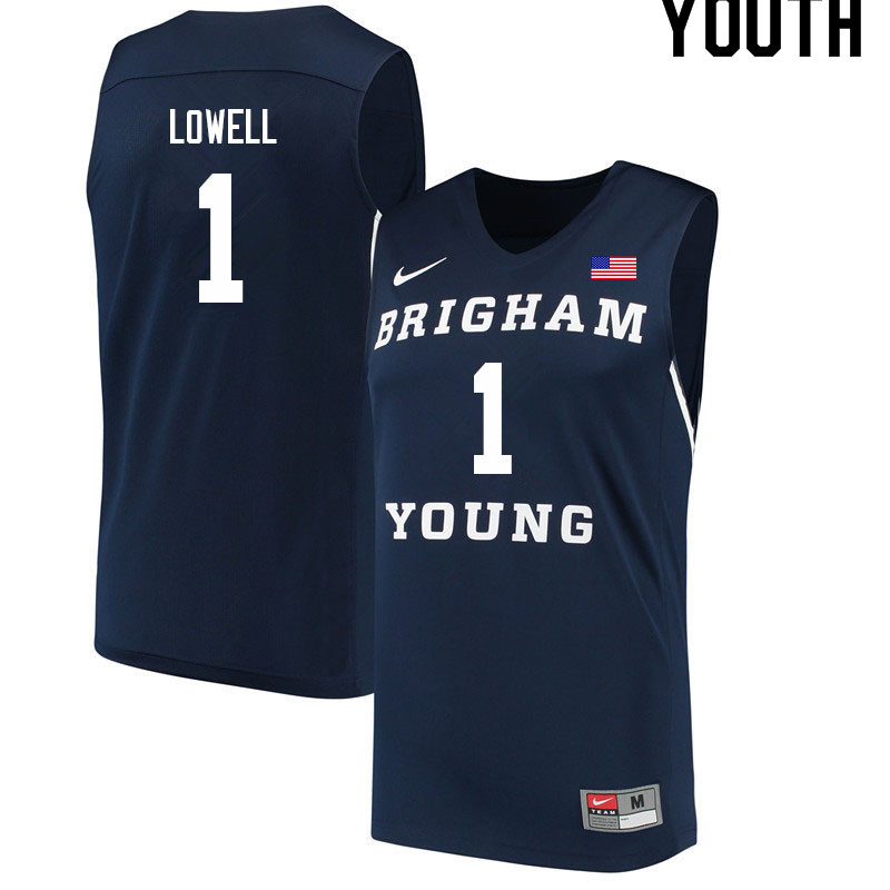 Youth #1 Wyatt Lowell BYU Cougars College Basketball Jerseys Sale-Navy - Click Image to Close